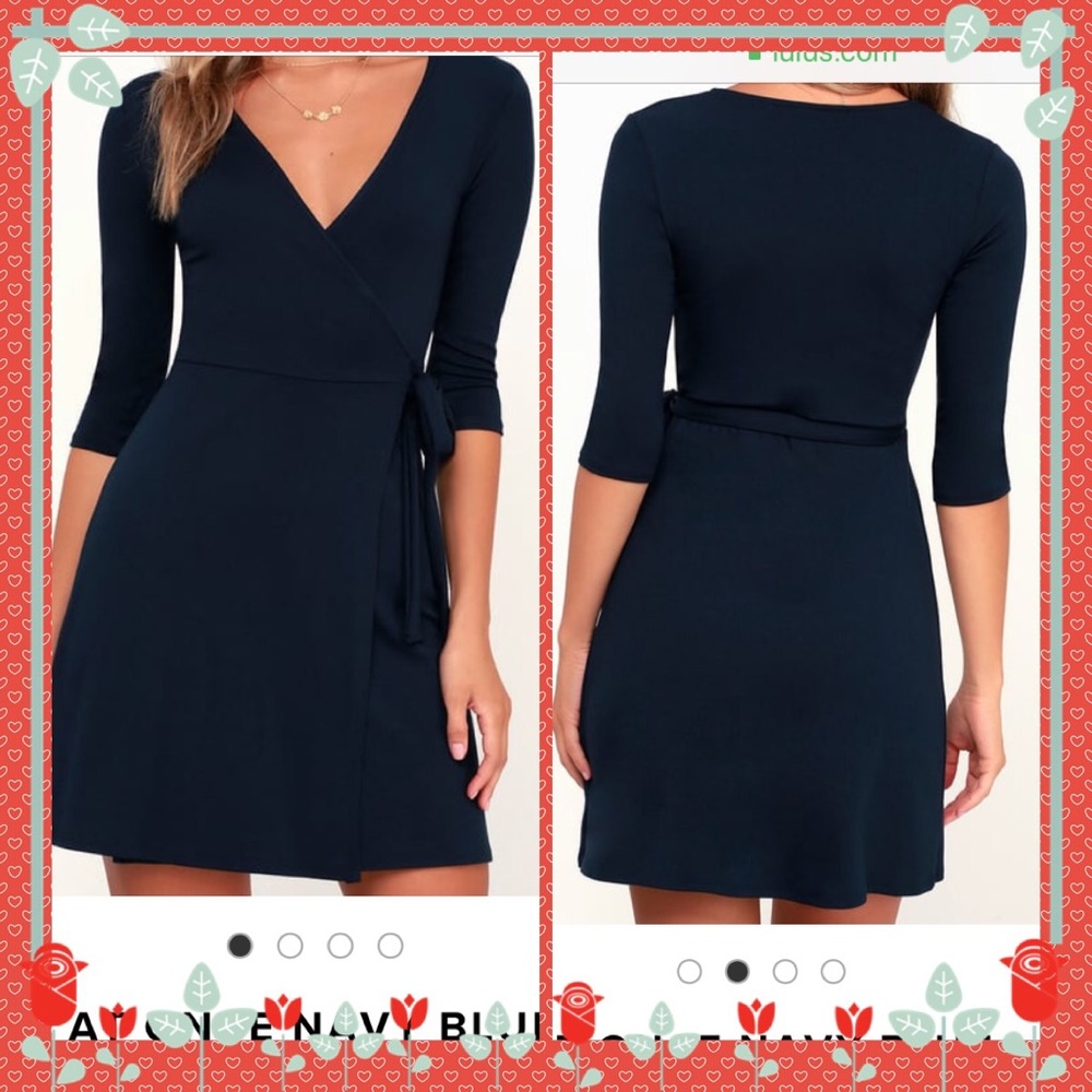All at once  black three quarter sleeve Wrap Dress